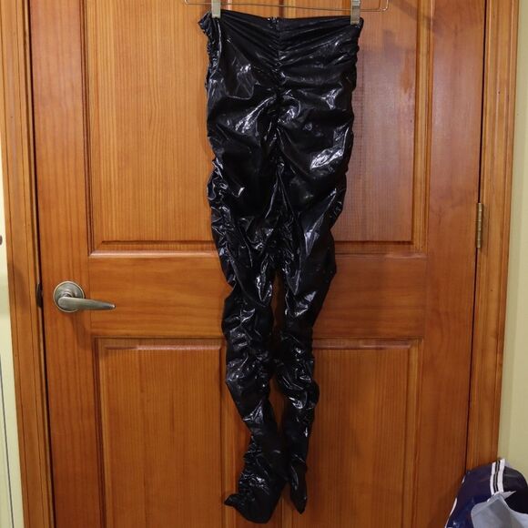 Shein Black Liquid Booty Scrunch Leggings High Shine Stretch Y2K Activewear - Picture 2 of 6